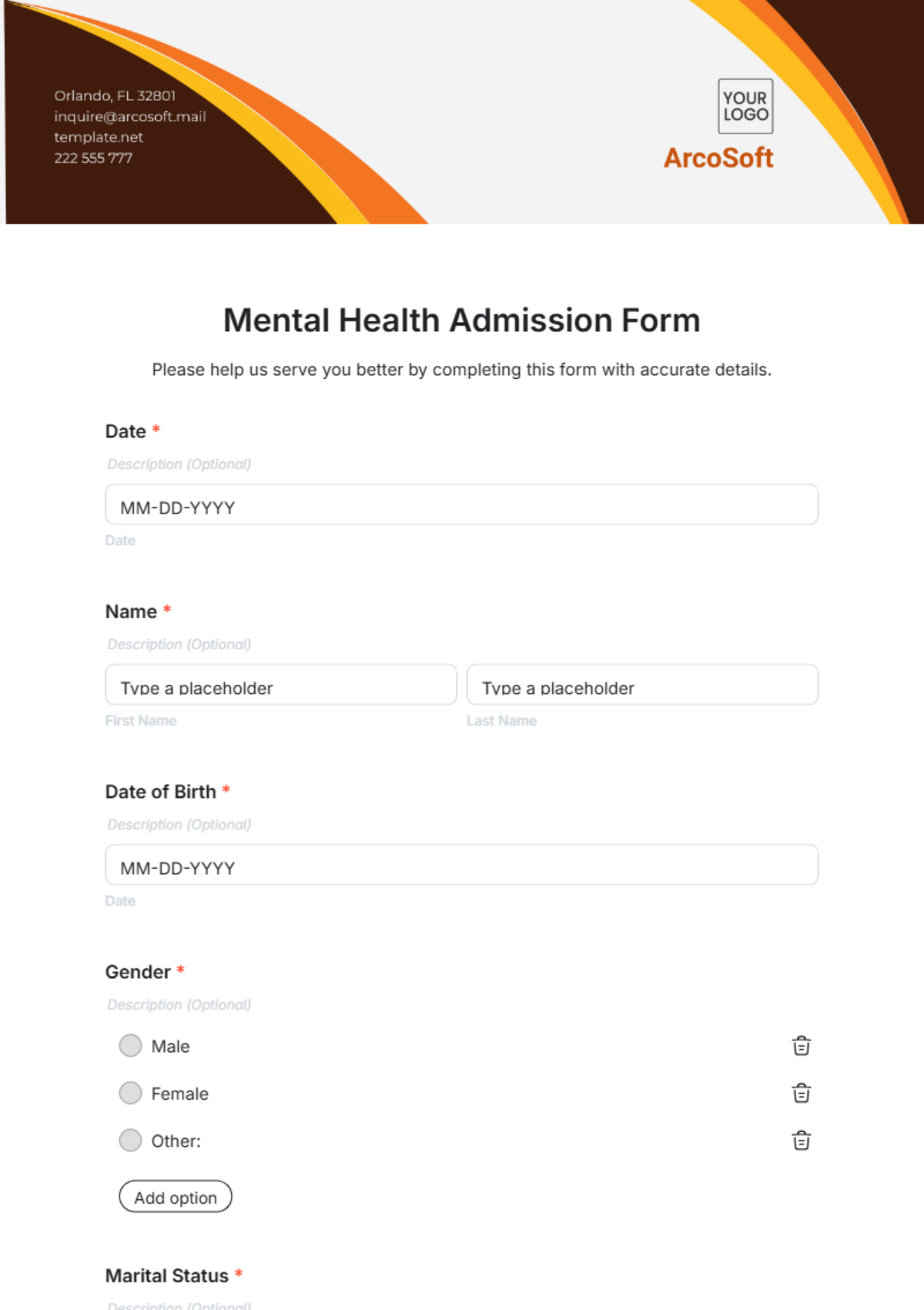 Mental Health Admission Form Template