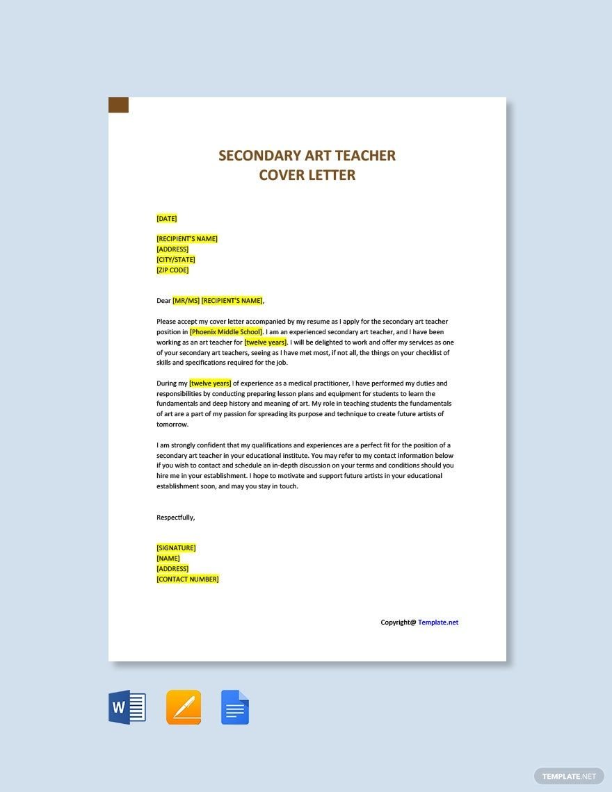 Secondary Art Teacher Cover Letter