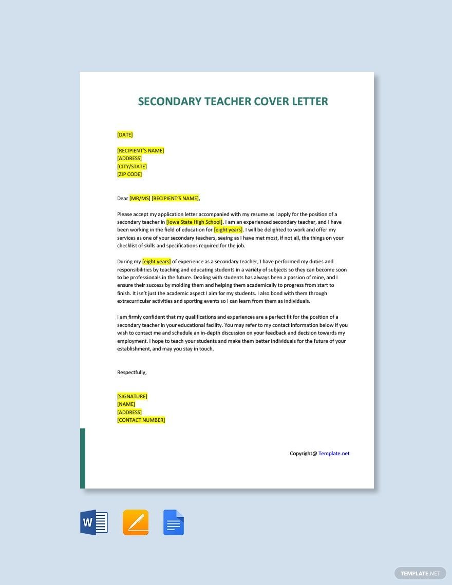 Secondary Teacher Cover Letter