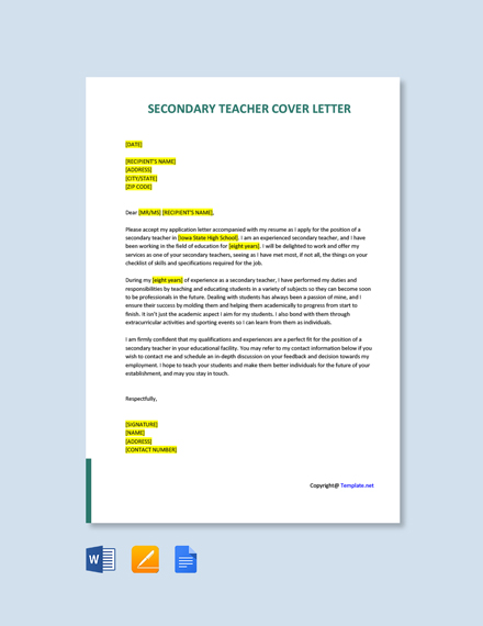 secondary school teacher application letter