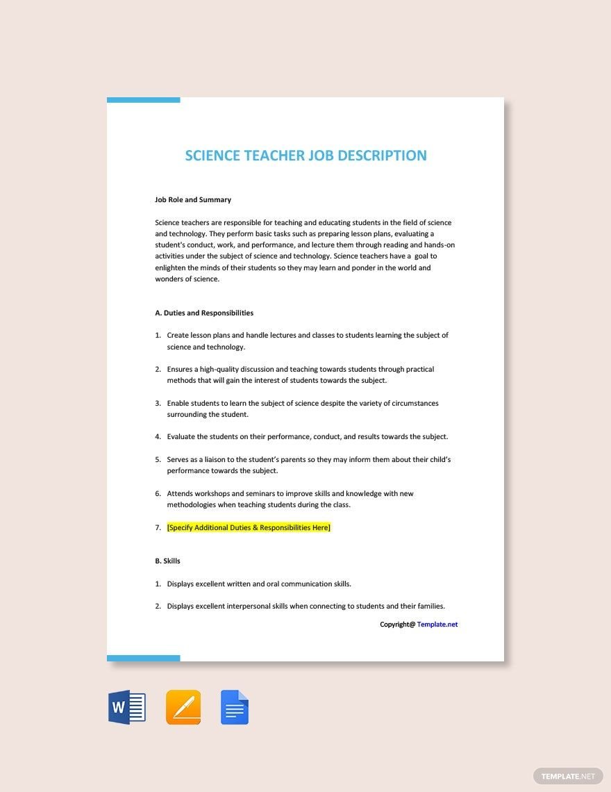 Science Teacher Job Ad and Description Template
