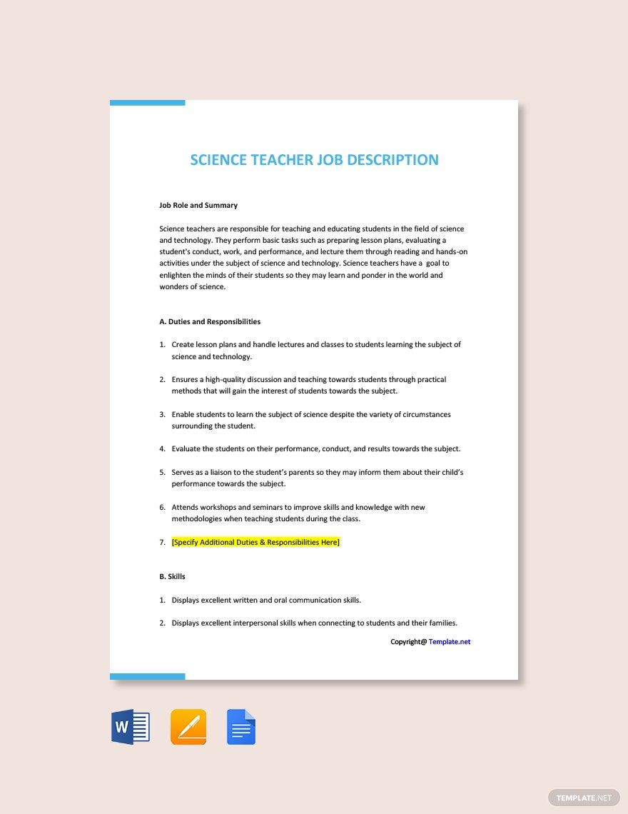 FREE School Teacher Job Description PDF Template Download Template