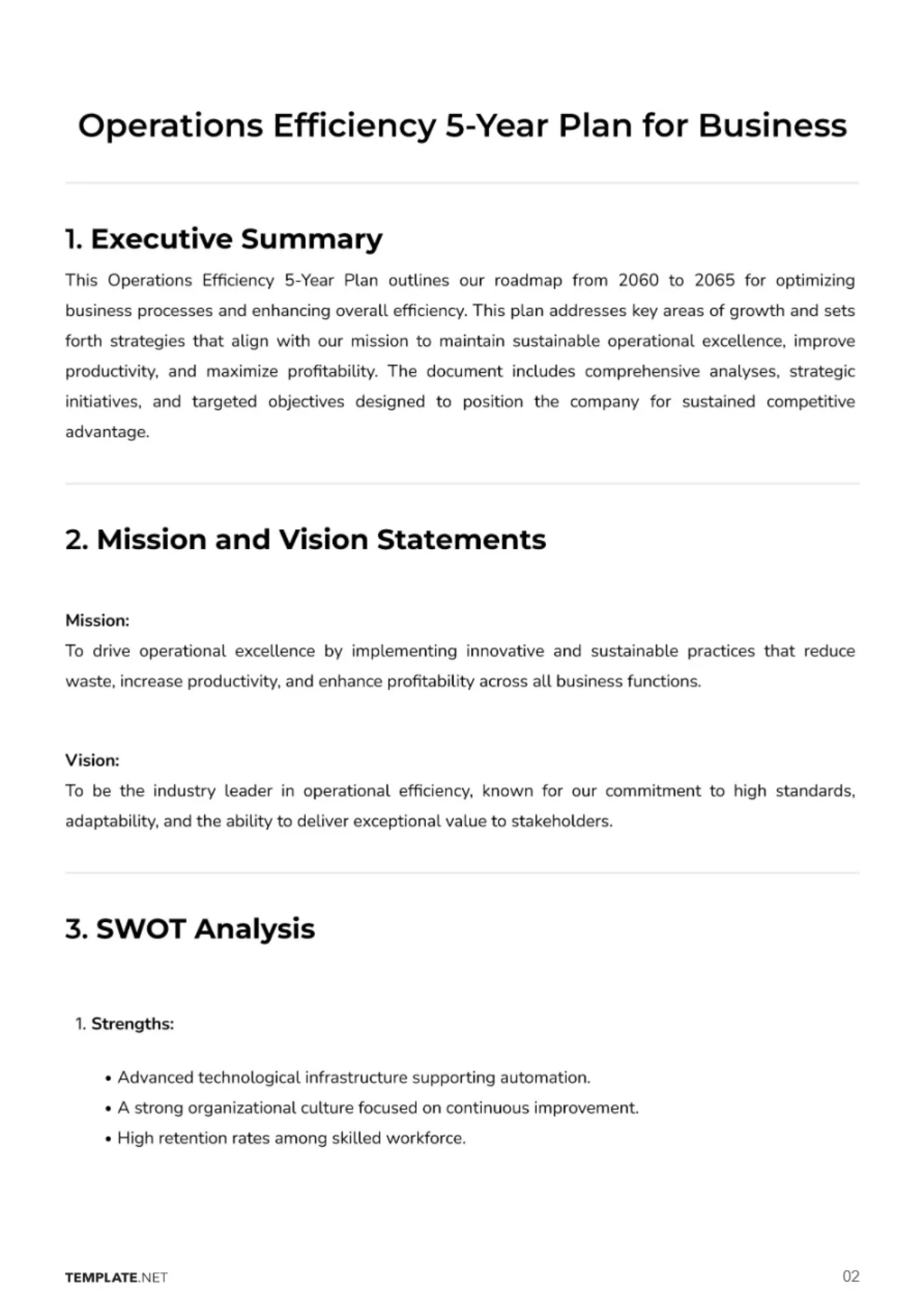 Free Operations Efficiency 5-Year Plan for Business Template to Edit Online
