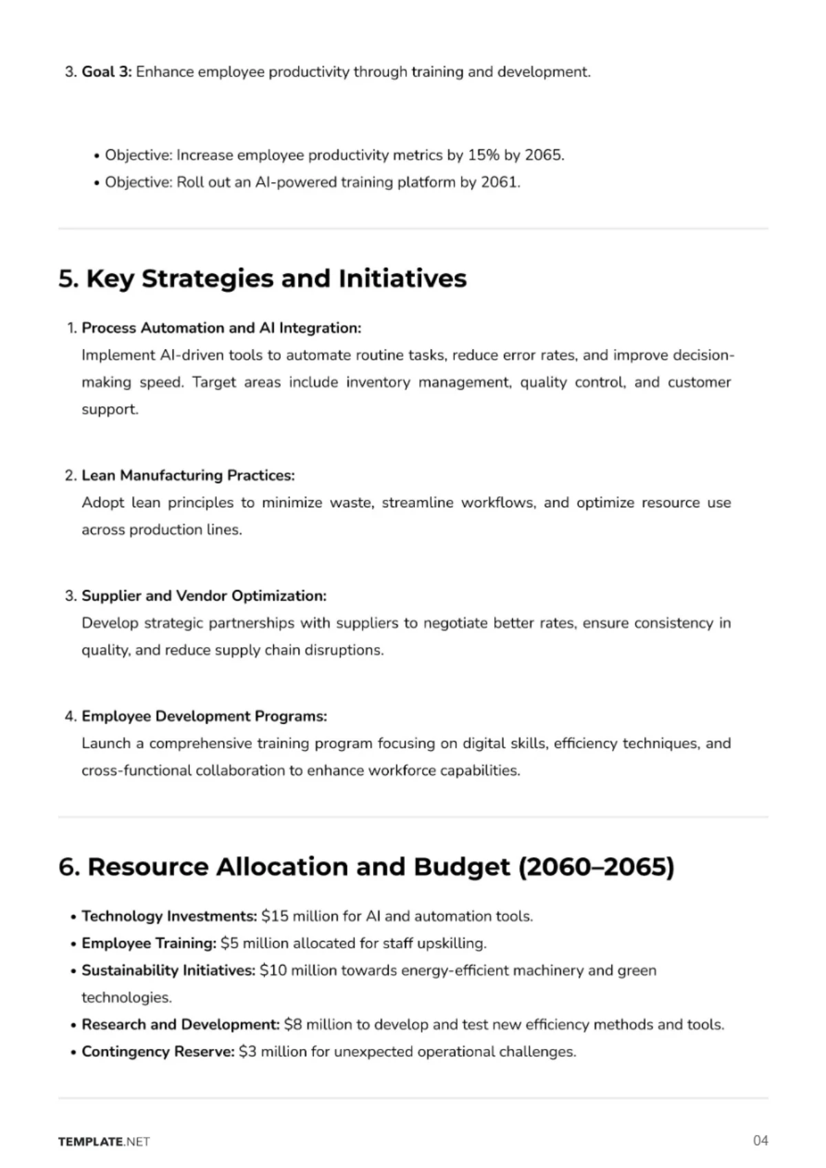 Free Operations Efficiency 5-Year Plan for Business Template to Edit Online