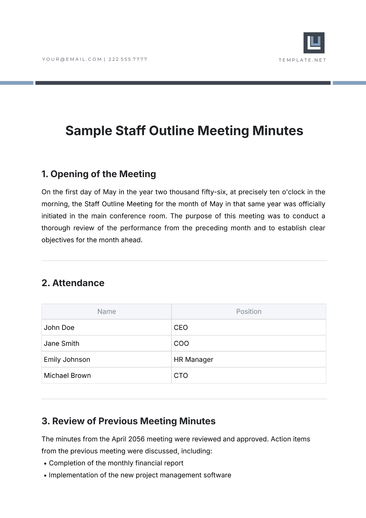 Sample Staff Outline Meeting Minutes Template - Edit Online & Download