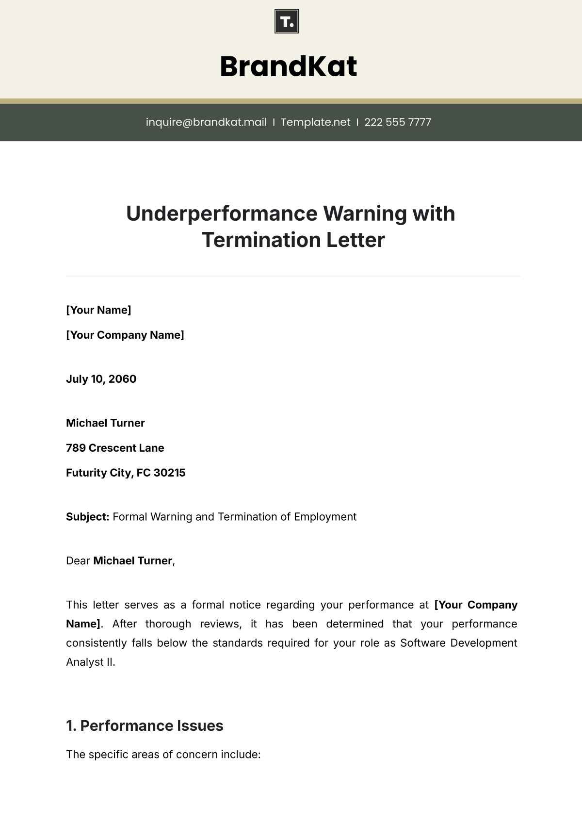 Underperformance Warning with Termination Letter Template