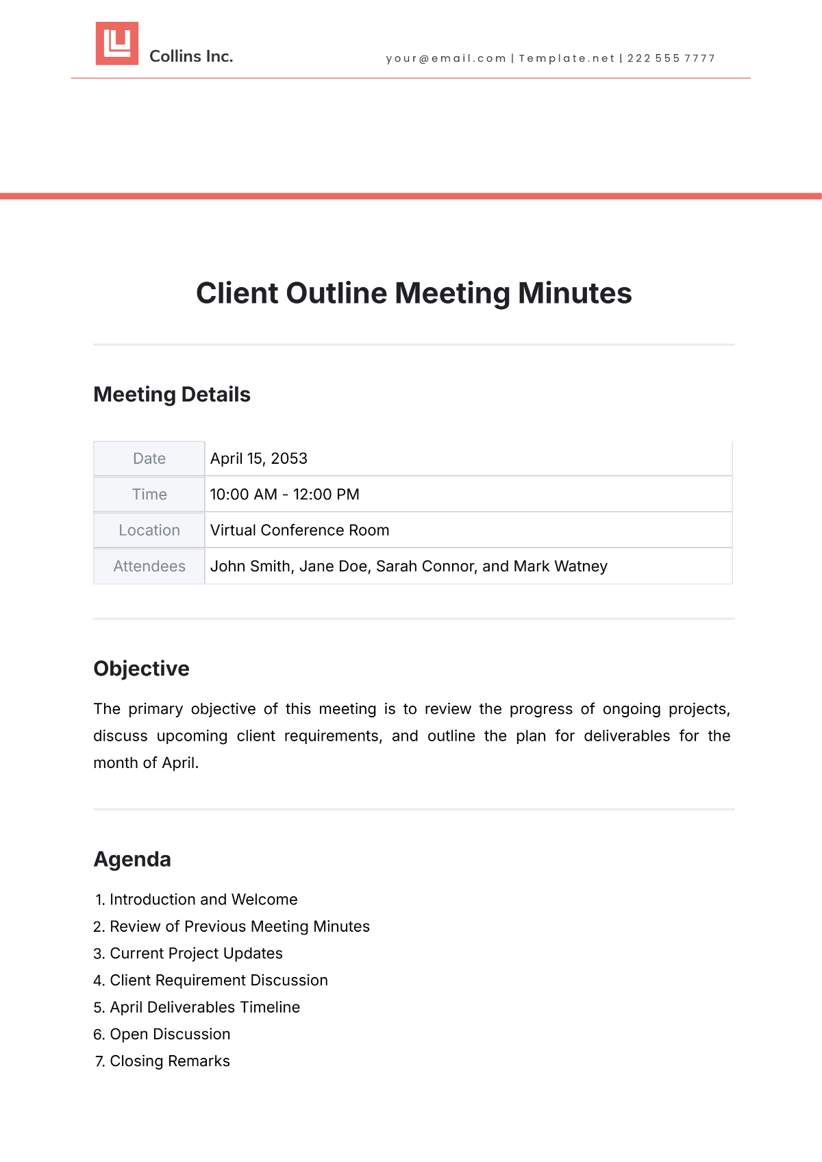 Client Outline Meeting Minutes Template - Edit Online & Download