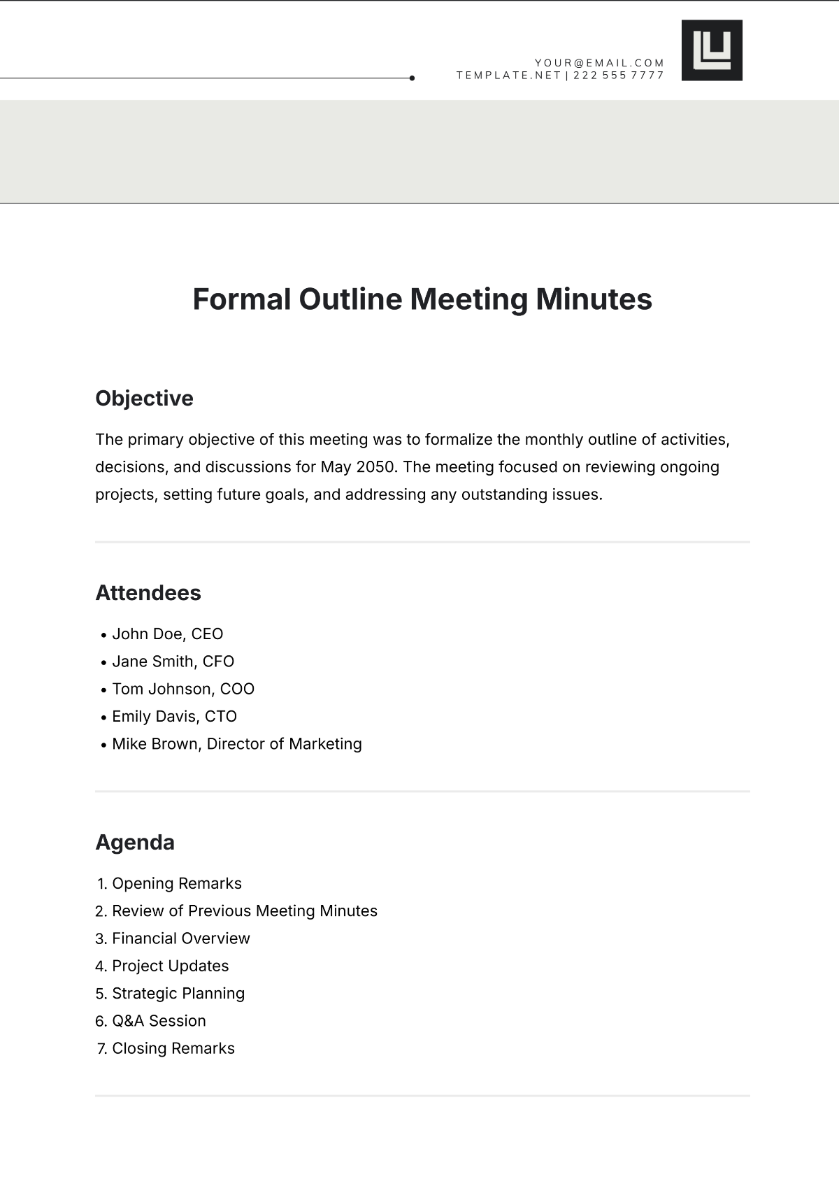 Formal Outline Meeting Minutes Template - Edit Online & Download