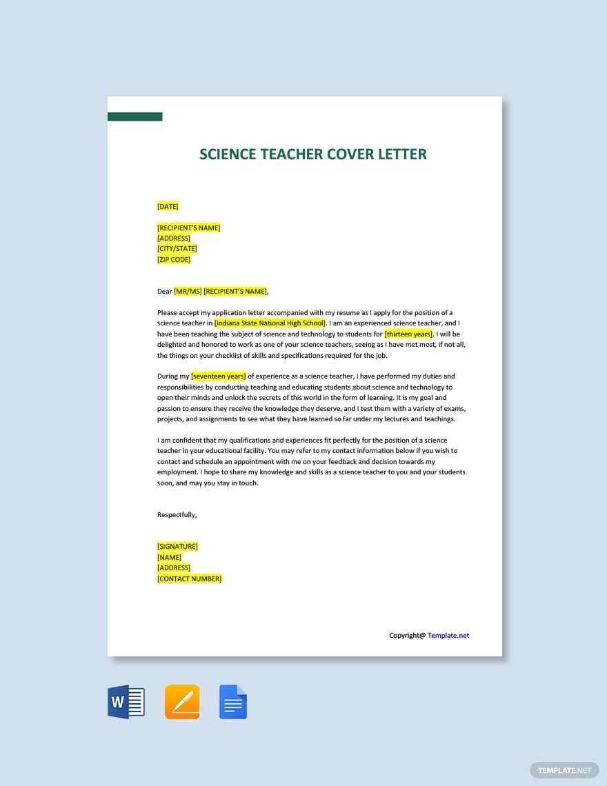 Science Teacher Cover Letter