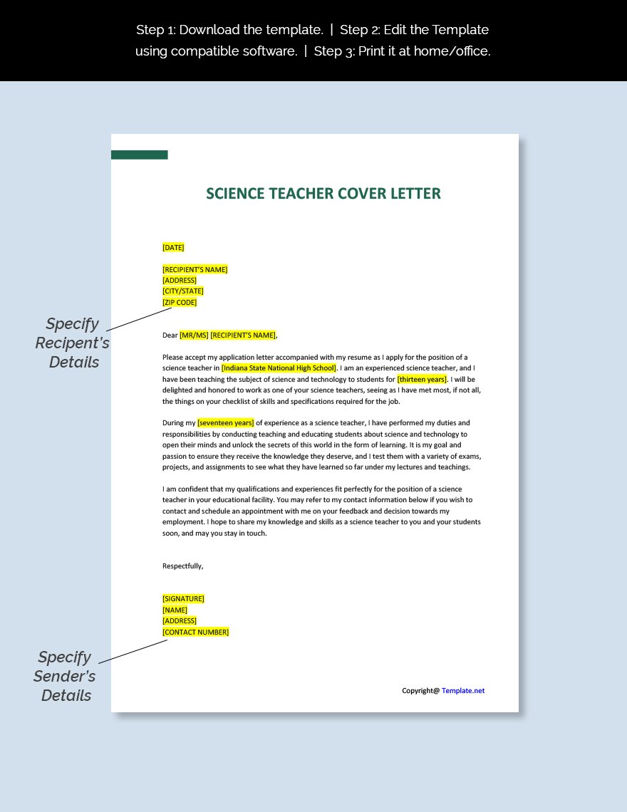 science teacher cover letter with experience