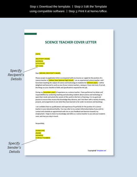 cover letter for middle school science teacher