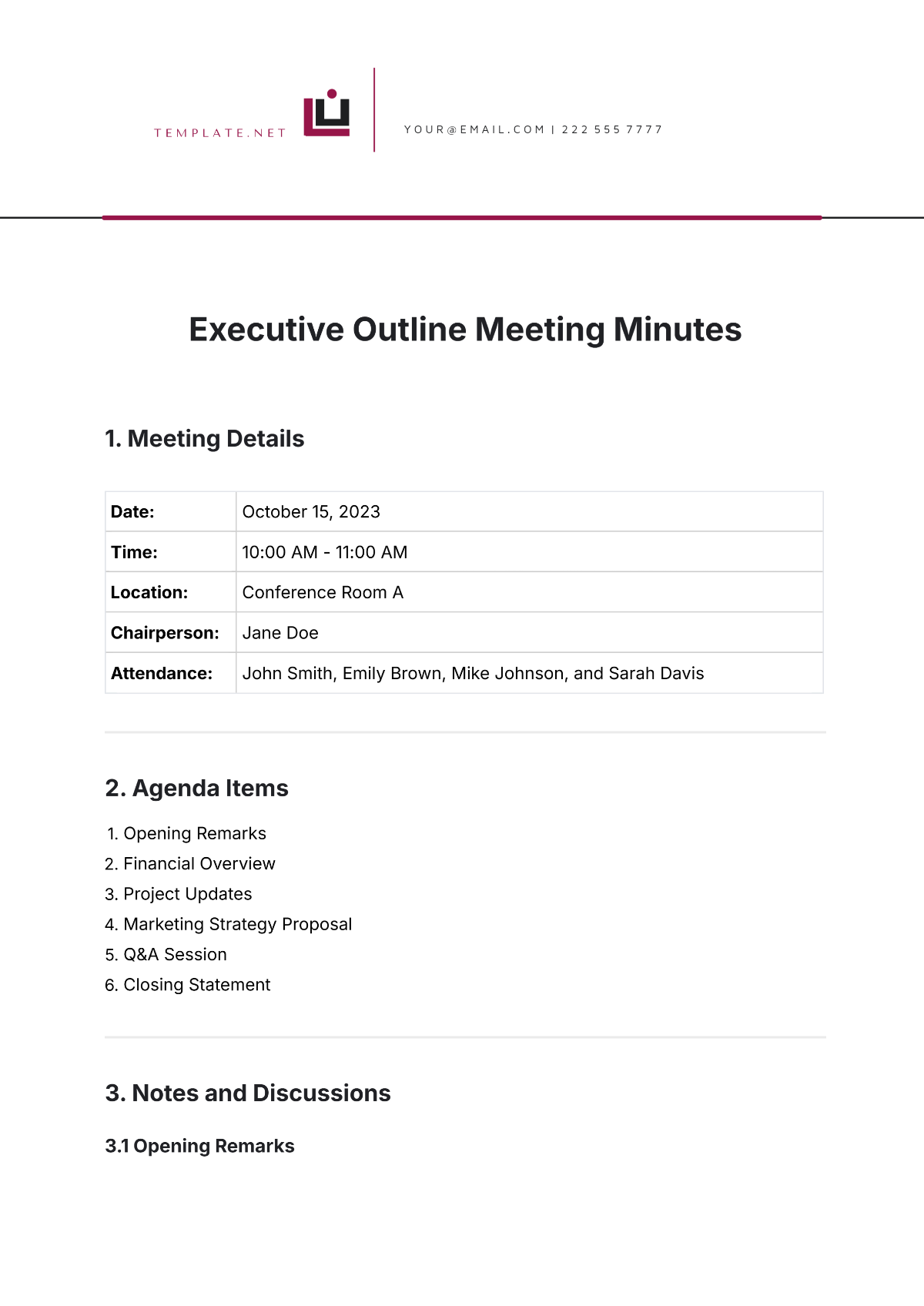 Executive Outline Meeting Minutes Layout Template - Edit Online & Download