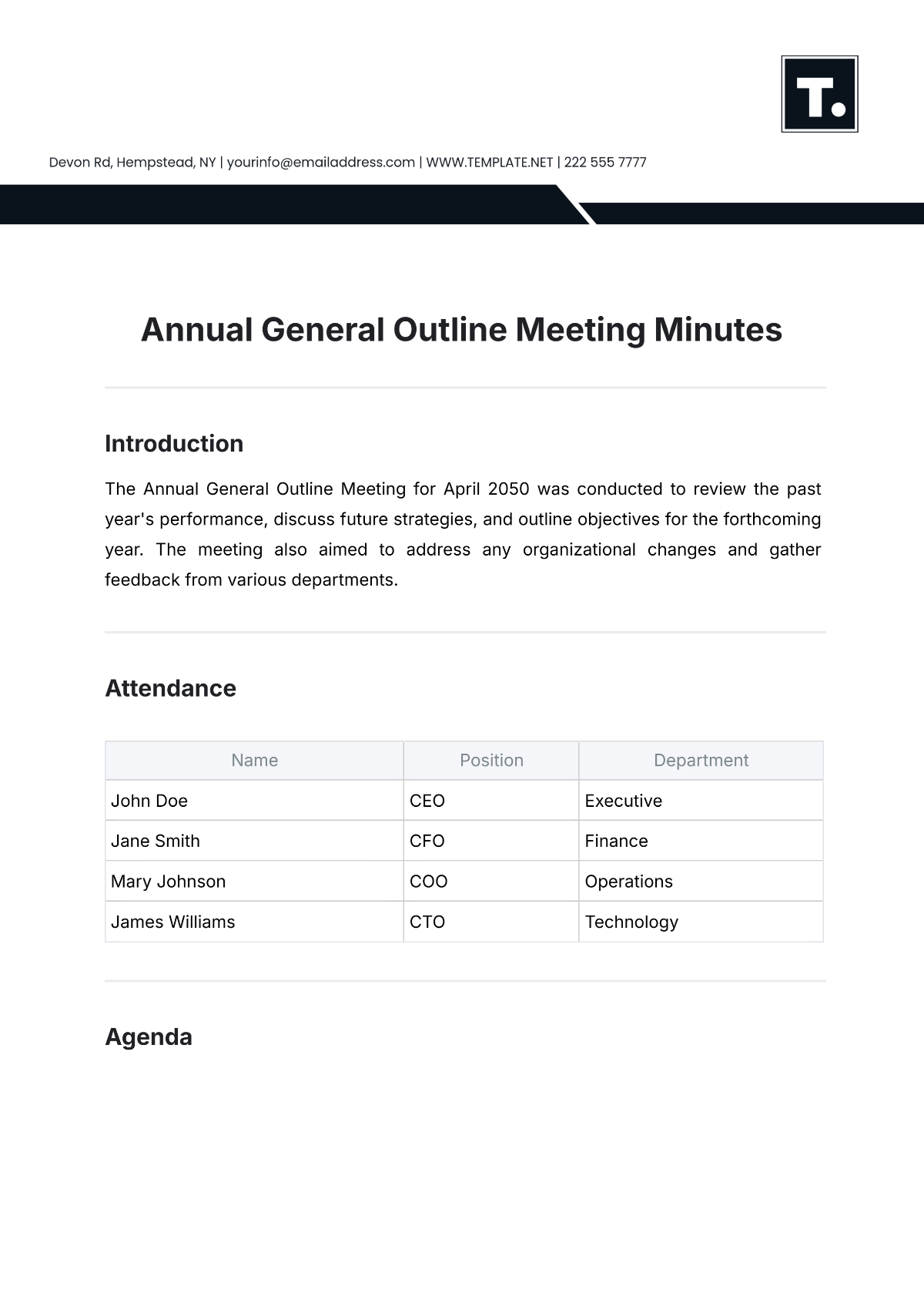 Annual General Outline Meeting Minutes Template - Edit Online & Download