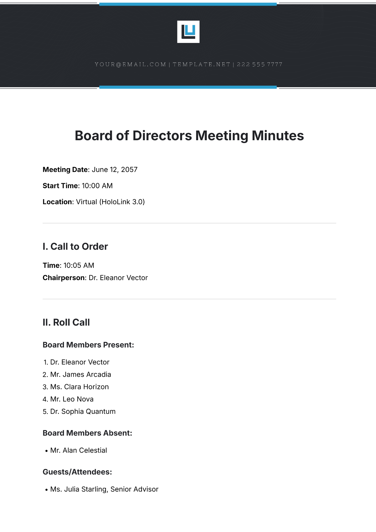 Board of Directors Outline Meeting Minutes Template - Edit Online & Download