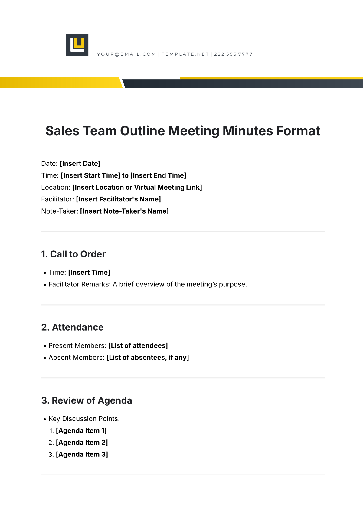 Sales Team Outline Meeting Minutes Format Template - Edit Online & Download