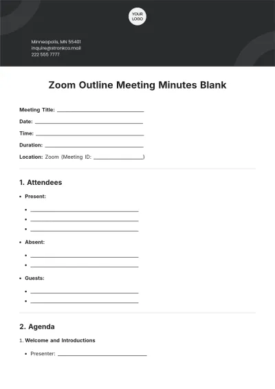 Free Zoom Outline Meeting Minutes Blank Template to Edit Online