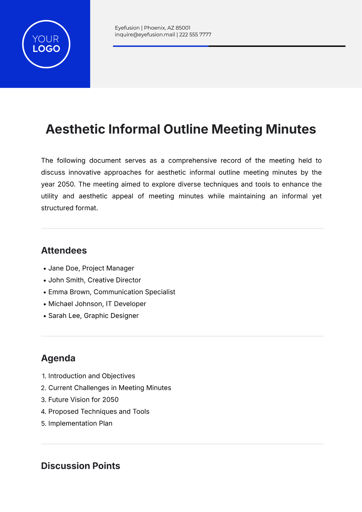 Aesthetic Informal Outline Meeting Minutes Template