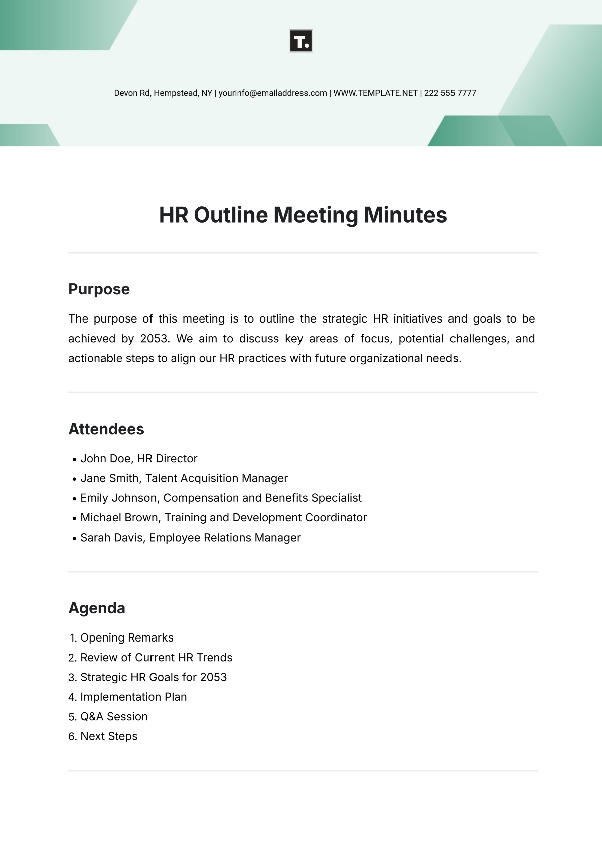 HR Outline Meeting Minutes Template - Edit Online & Download