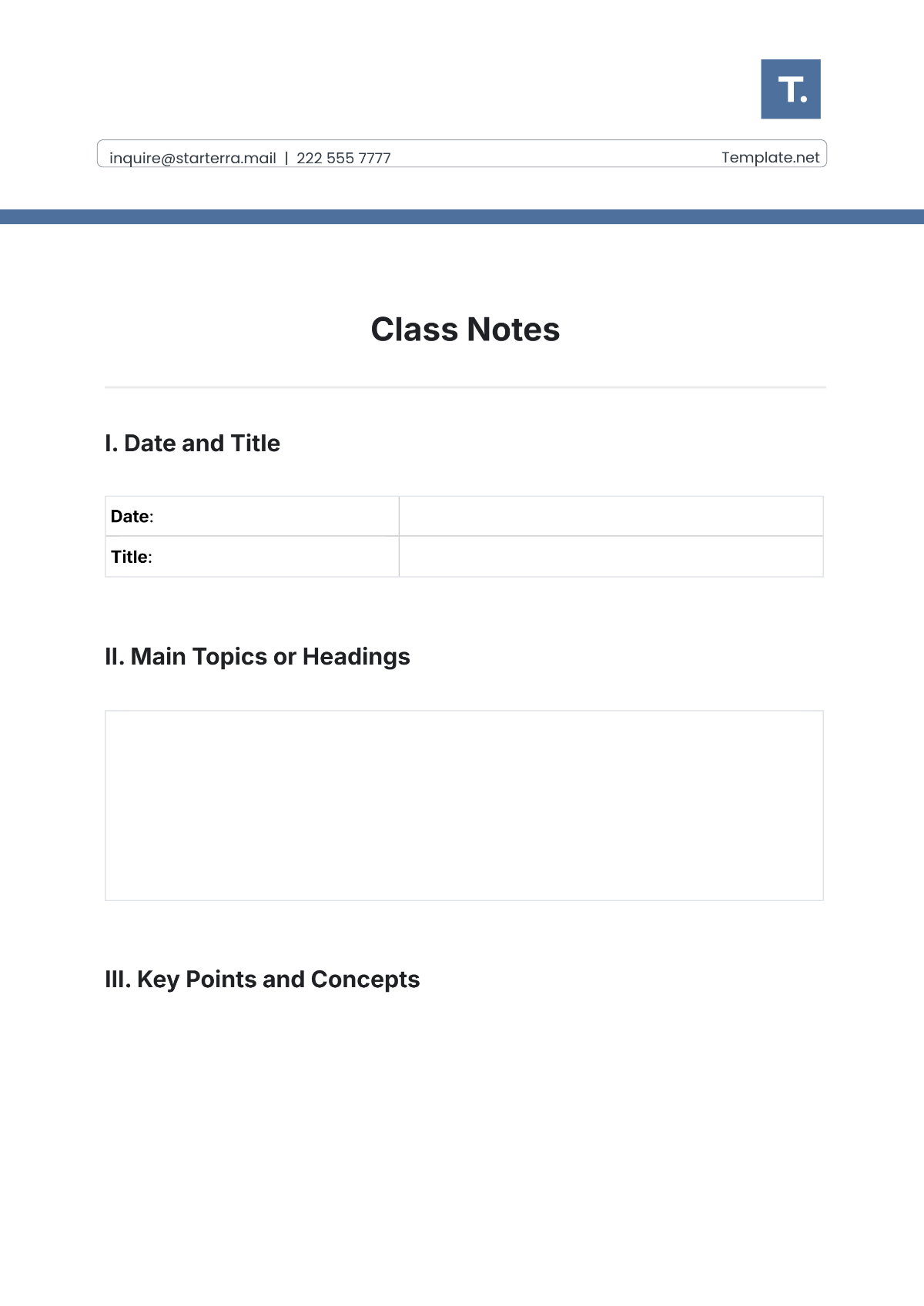 Class Notes Template - Edit Online & Download