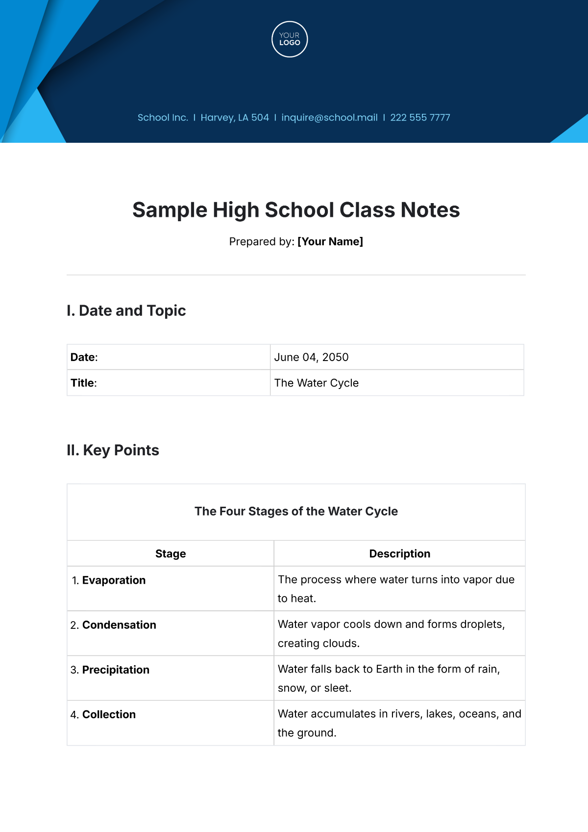 Sample High School Class Notes Template - Edit Online & Download