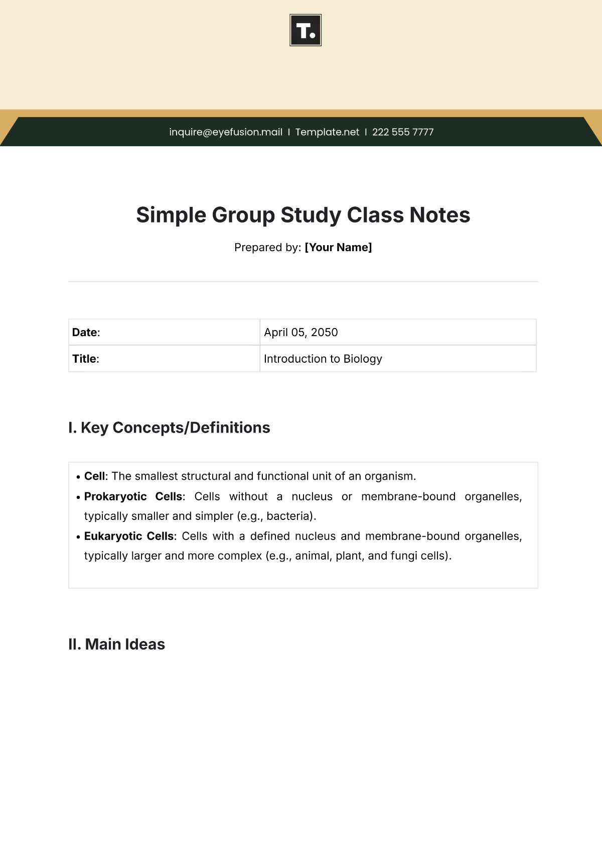 Simple Group Study Class Notes Template