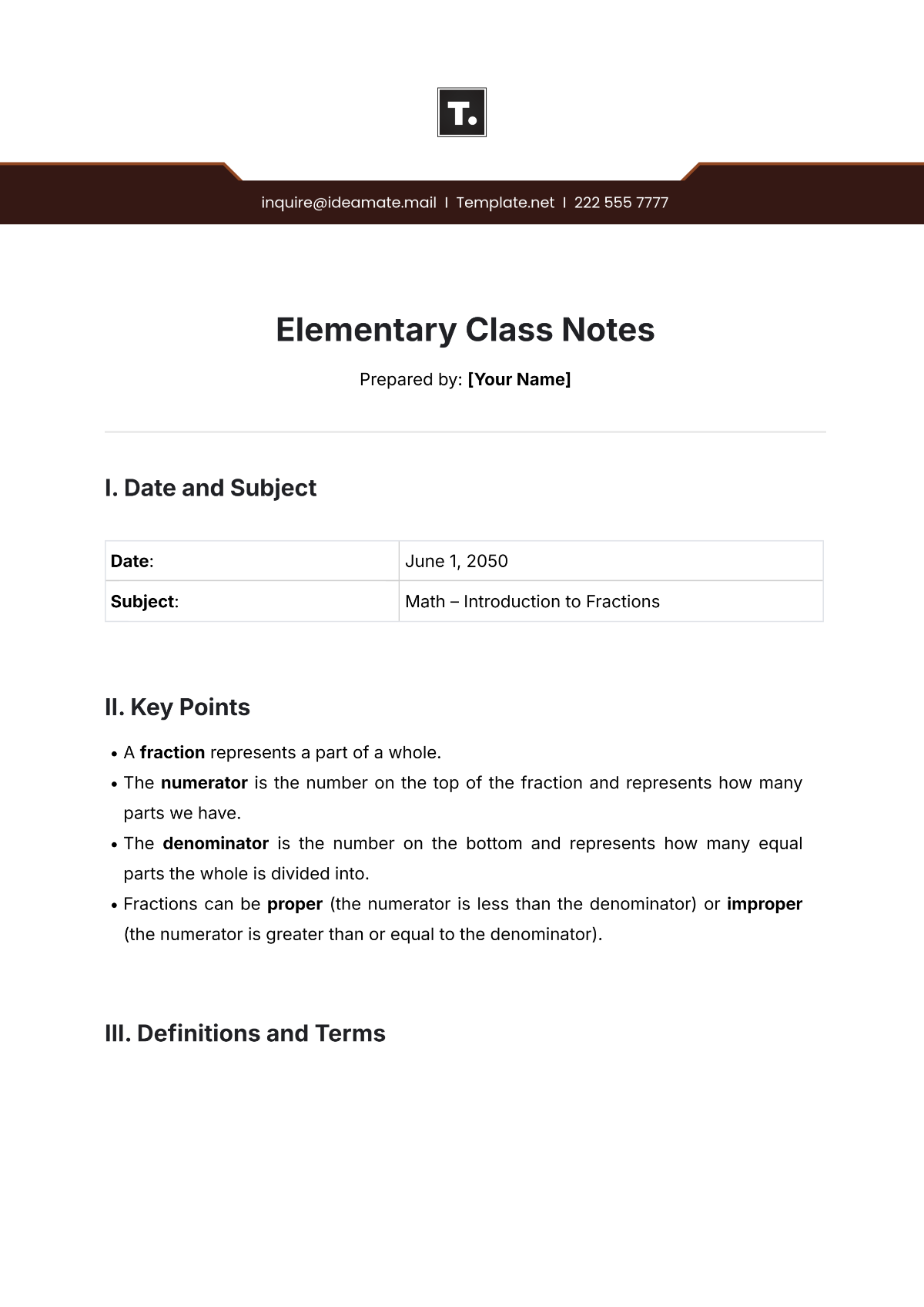 Elementary Class Notes Template - Edit Online & Download