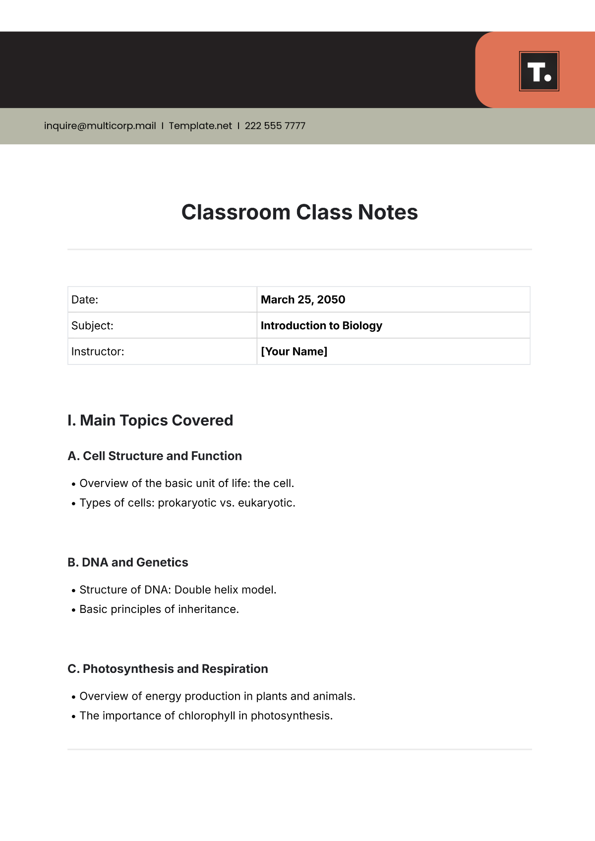 Free Class Notes Templates Editable And Printable