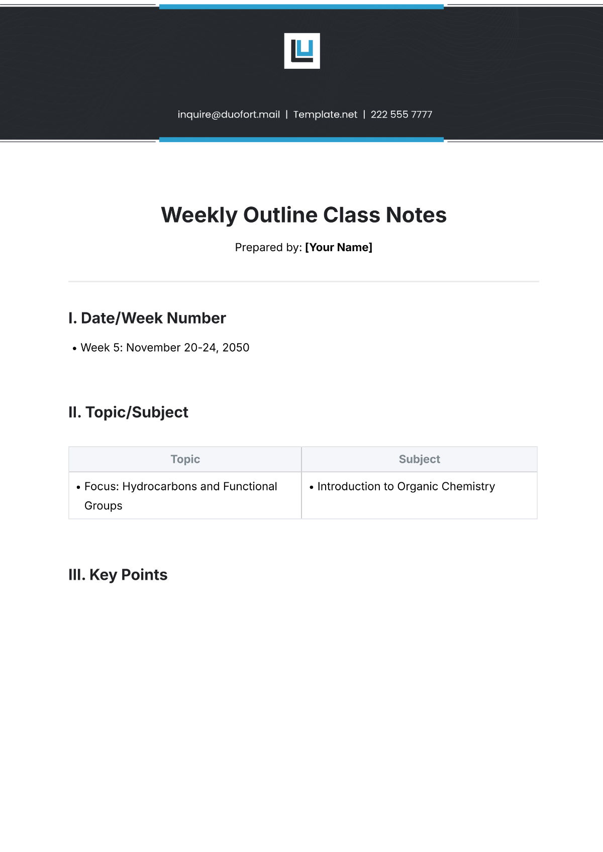 Weekly Outline Class Notes Template - Edit Online & Download