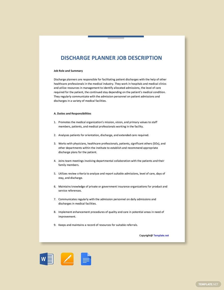 Discharge Planner Job Ad and Description Template Download in Word
