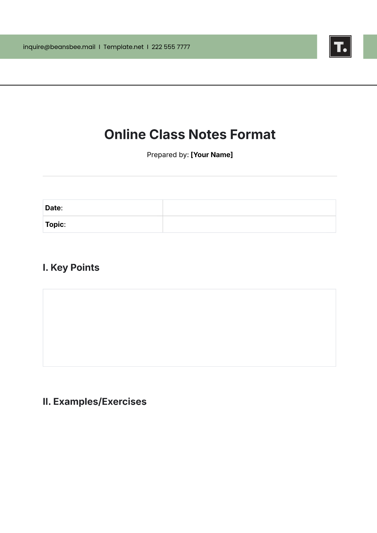 Online Class Notes Format Template - Edit Online & Download