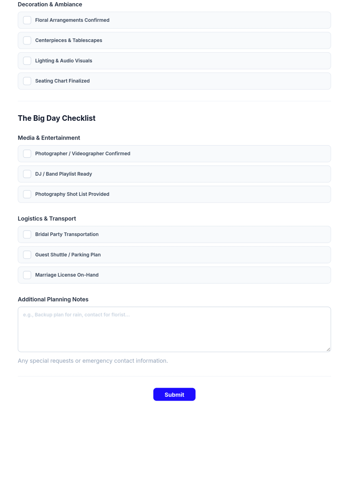 Free Sample Wedding Party Checklist Template & AI Maker