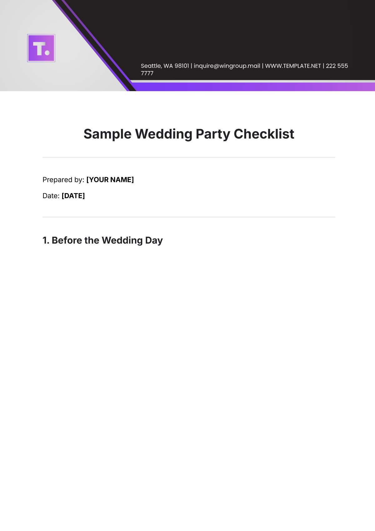 Sample Wedding Party Checklist Template - Edit Online & Download