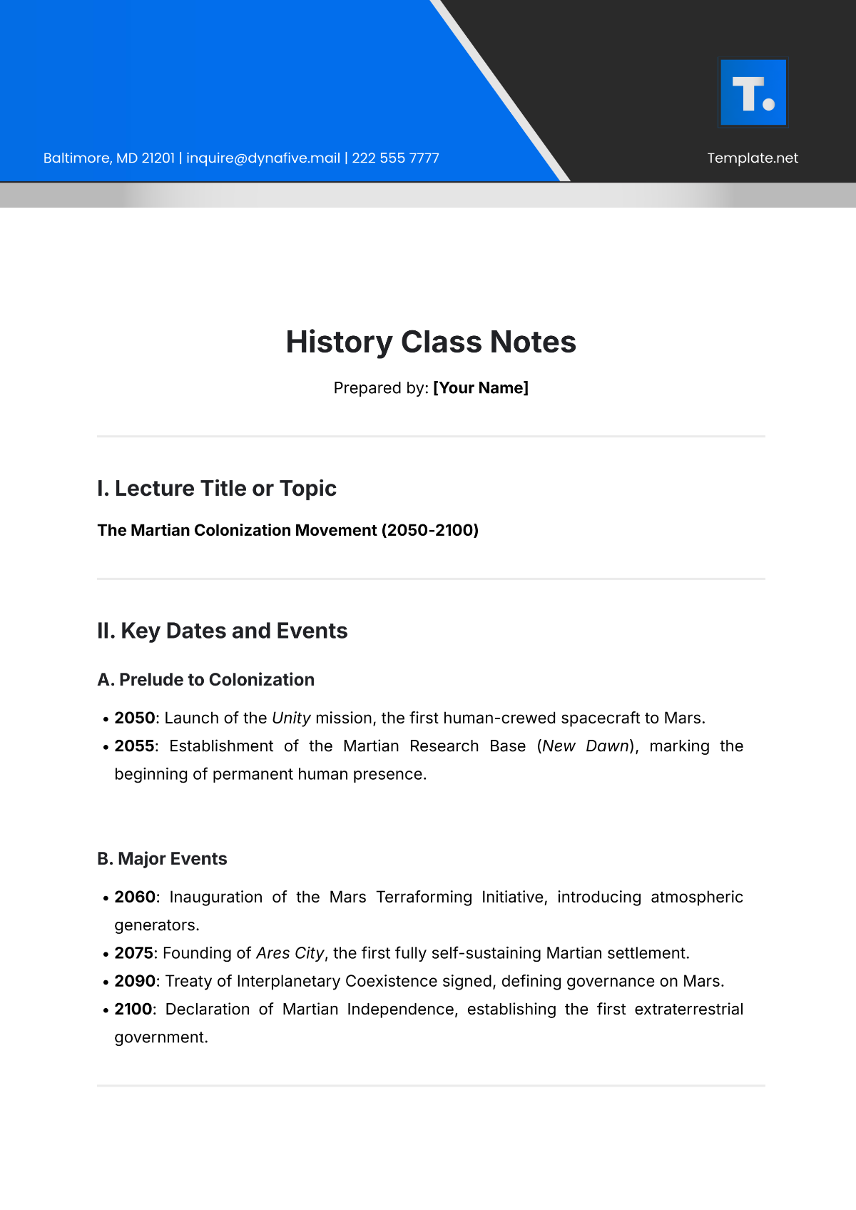 History Class Notes Template - Edit Online & Download