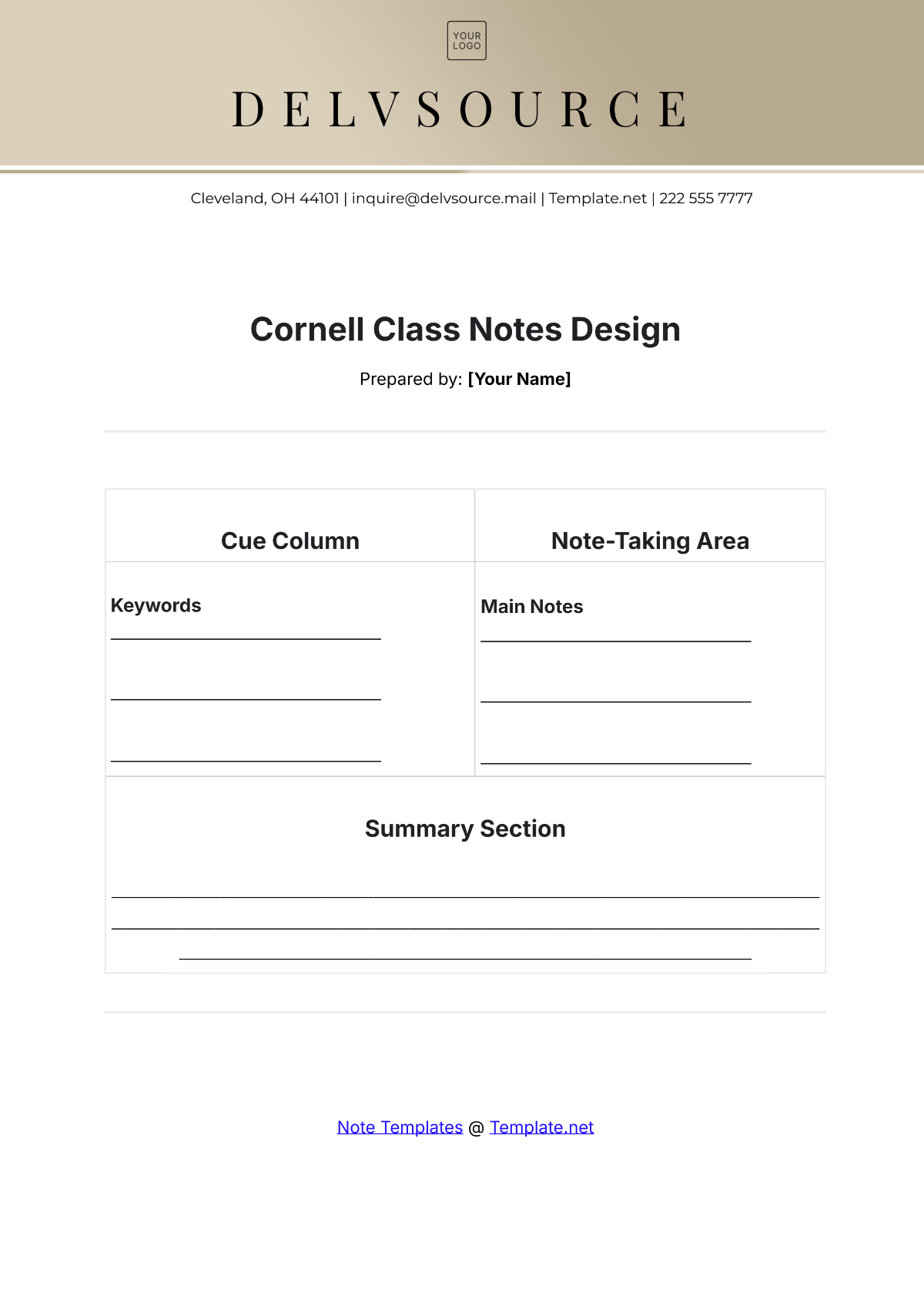 Cornell Class Notes Design Template - Edit Online & Download