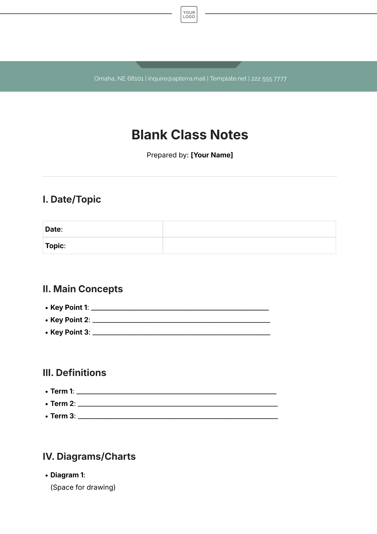 Blank Class Notes Template