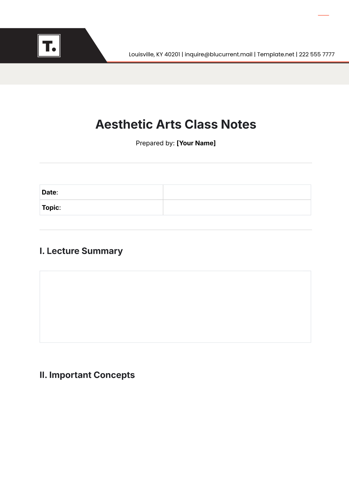 Aesthetic Arts Class Notes Template