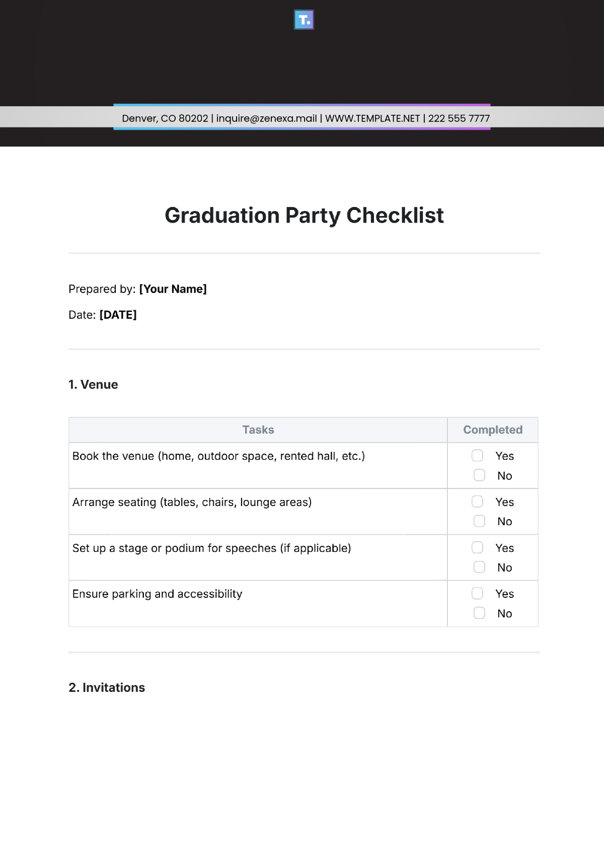 Graduation Party Checklist Template