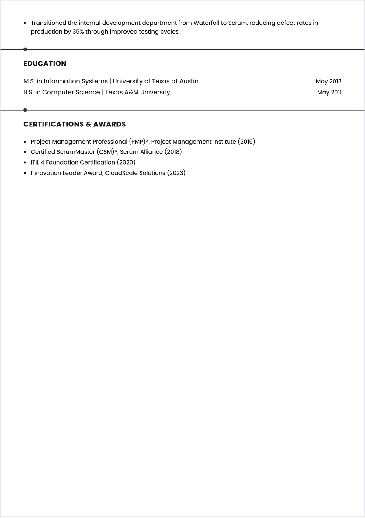 Free Sample Project Manager ATS CV Template, AI Resume Builder