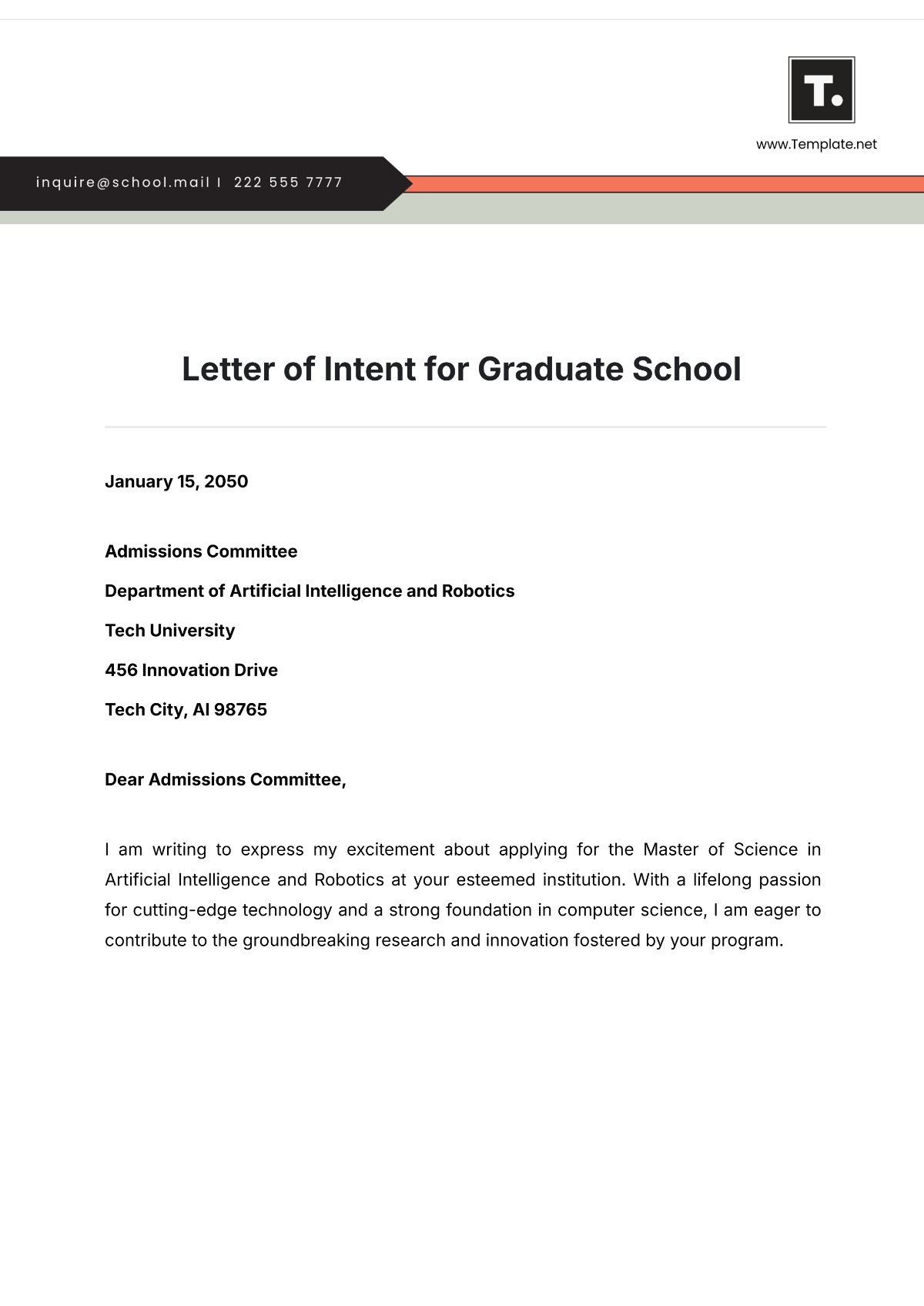 Letter of Intent for Graduate School Template - Edit Online & Download