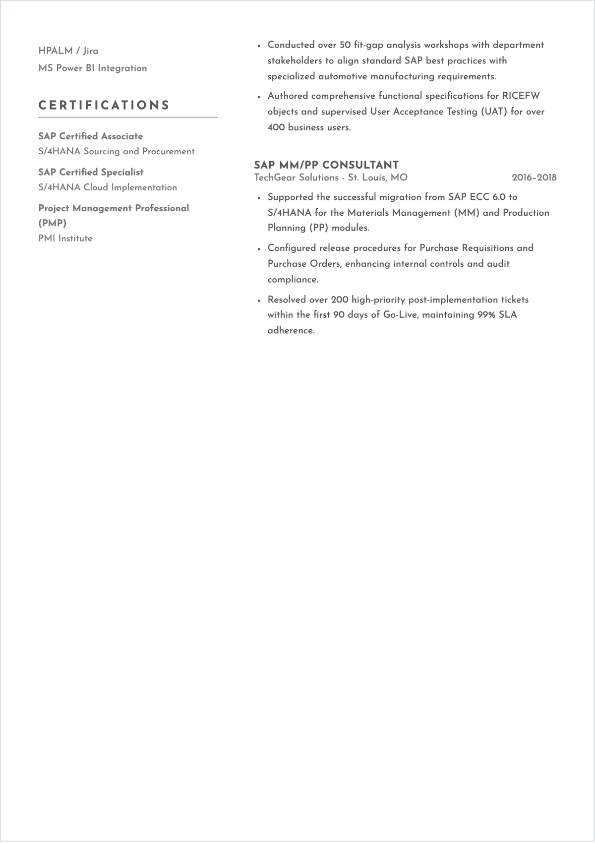 Free SAP ATS Resume Template, AI Resume Builder