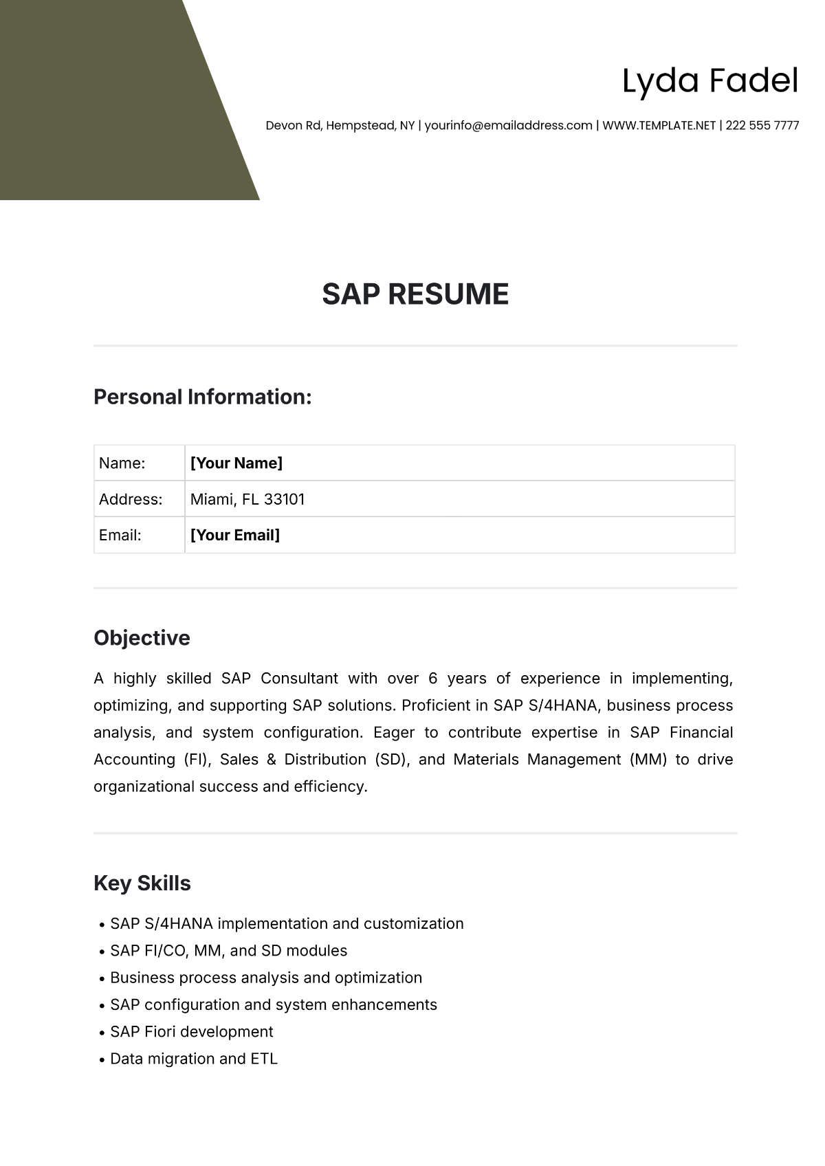 SAP Resume Template - Edit Online & Download