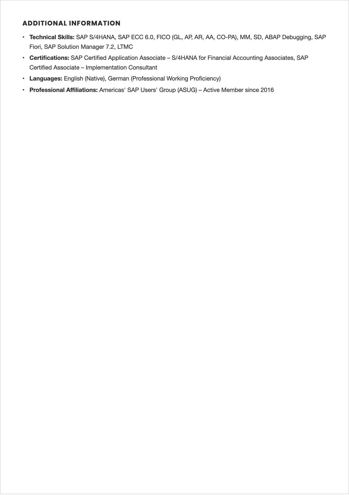 Free Printable SAP Consultant ATS Resume Template, AI Resume Builder