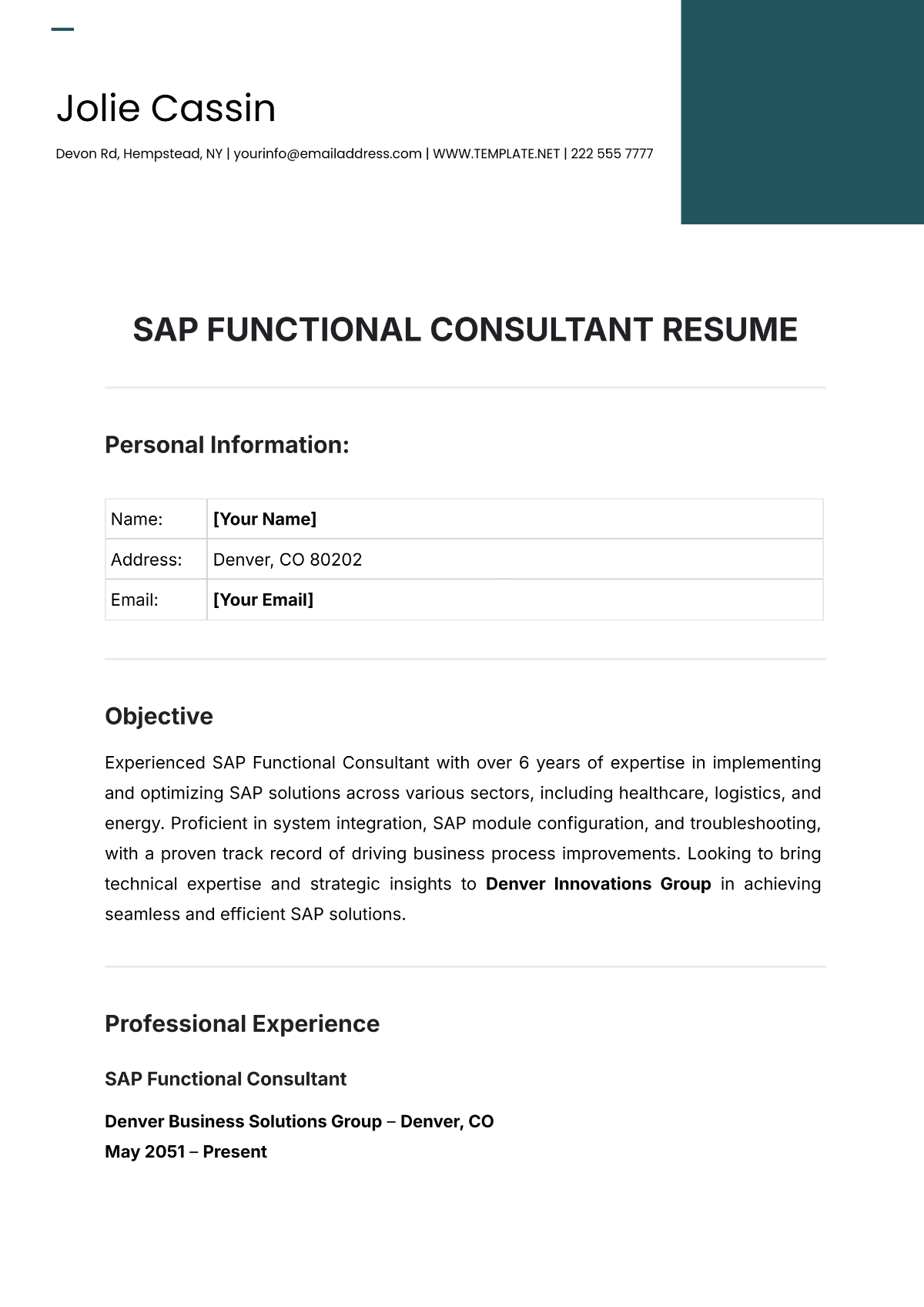 SAP Functional Consultant Resume Template - Edit Online & Download