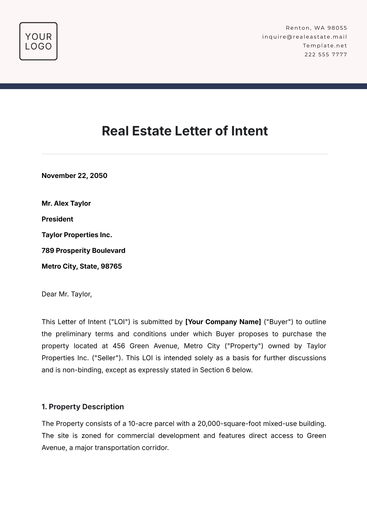 Real Estate Letter of Intent Template - Edit Online & Download