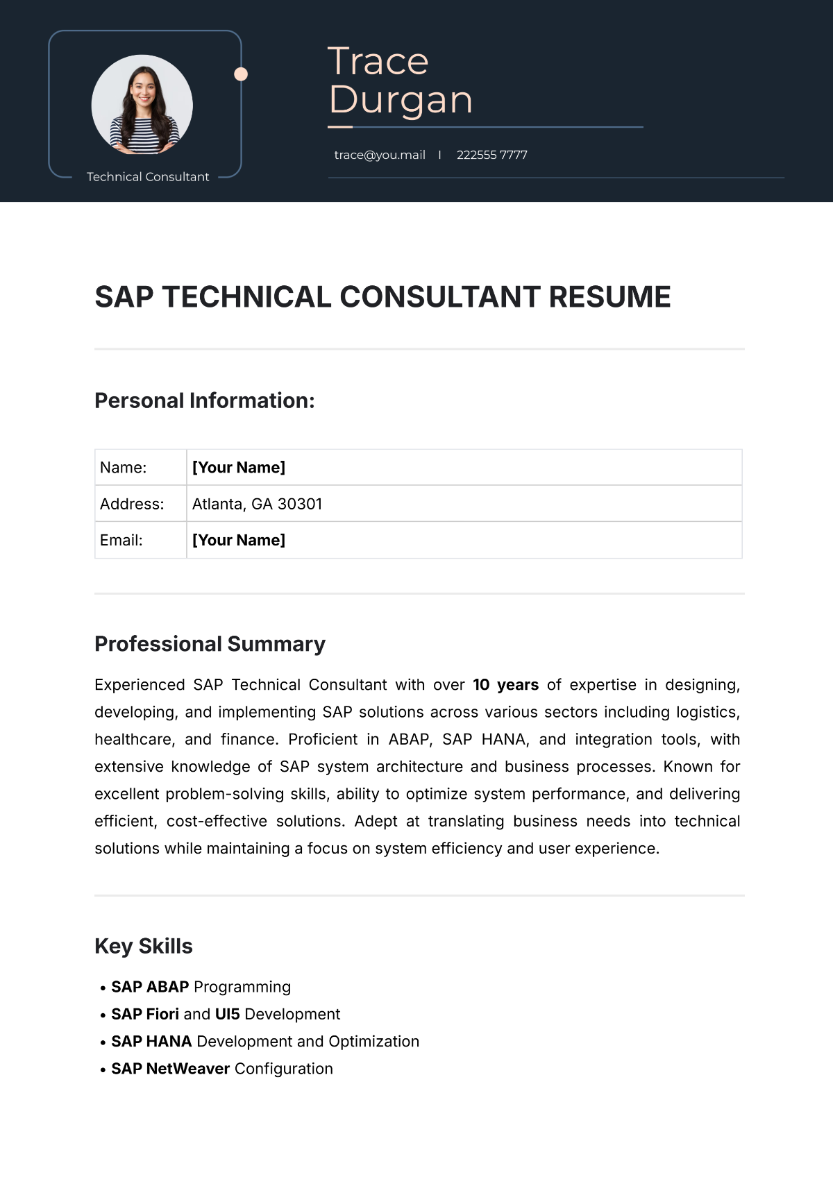 SAP Technical Consultant Resume Template