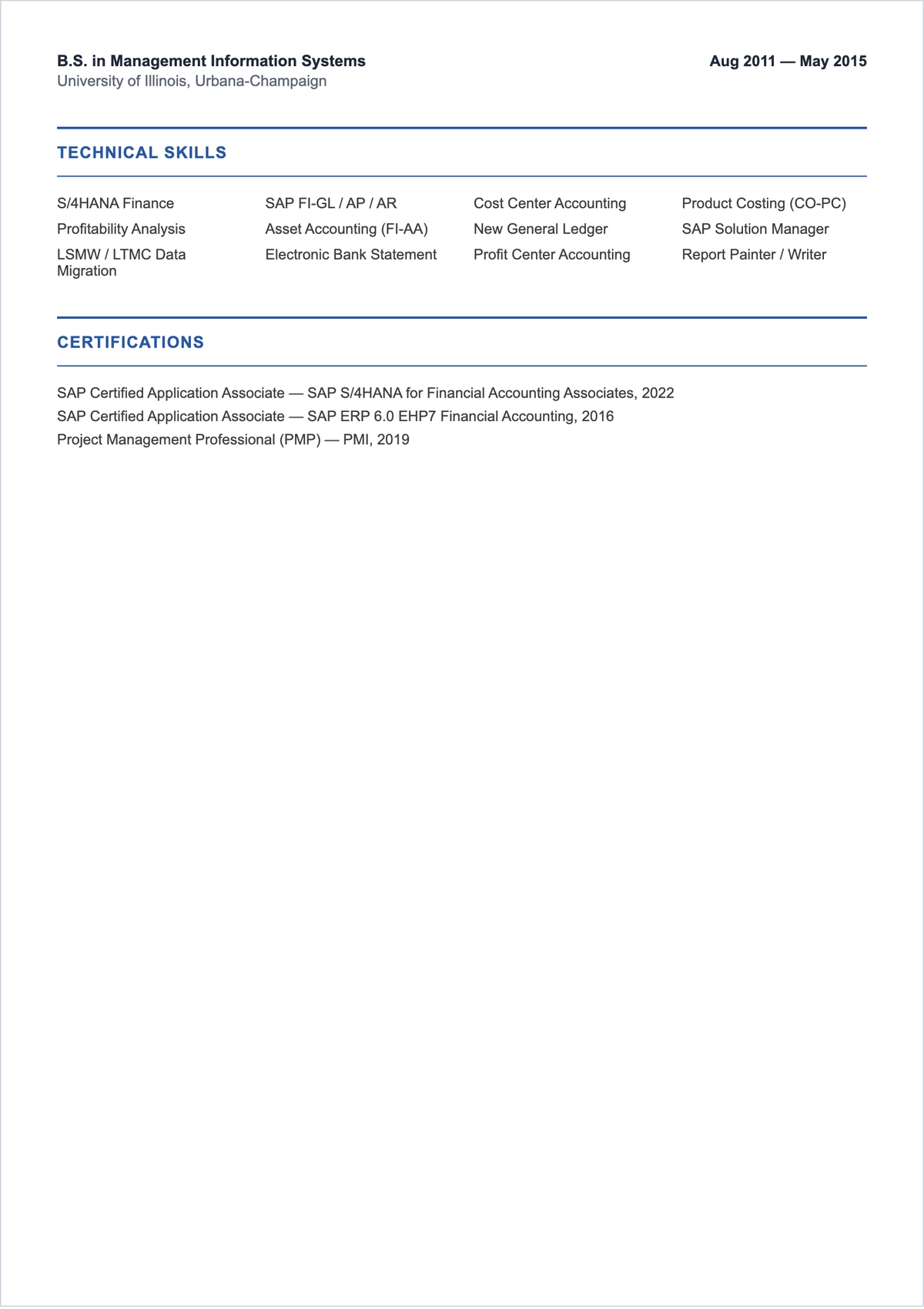 Free SAP FICO ATS Resume Template, AI Resume Builder