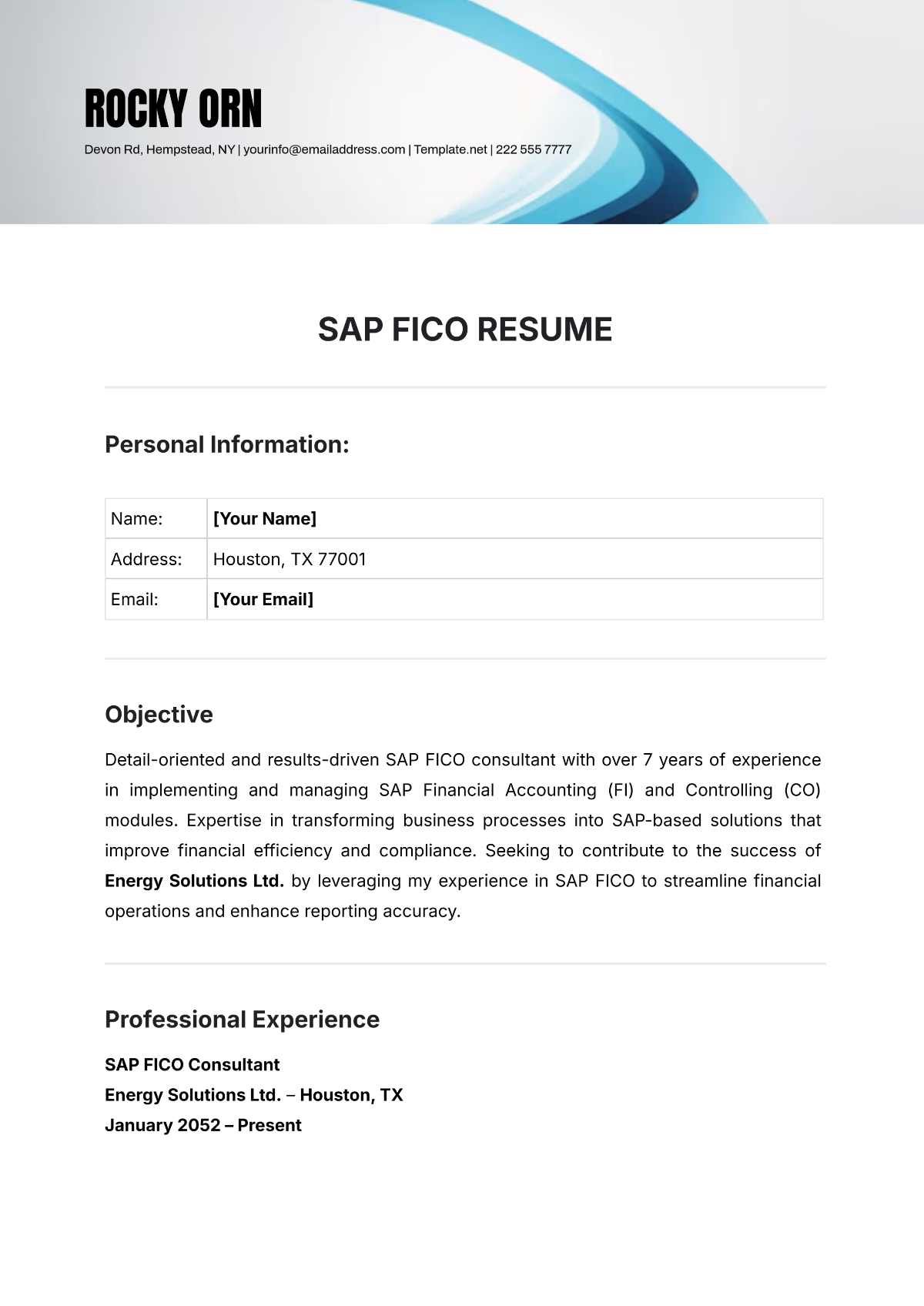 SAP FICO Resume Template