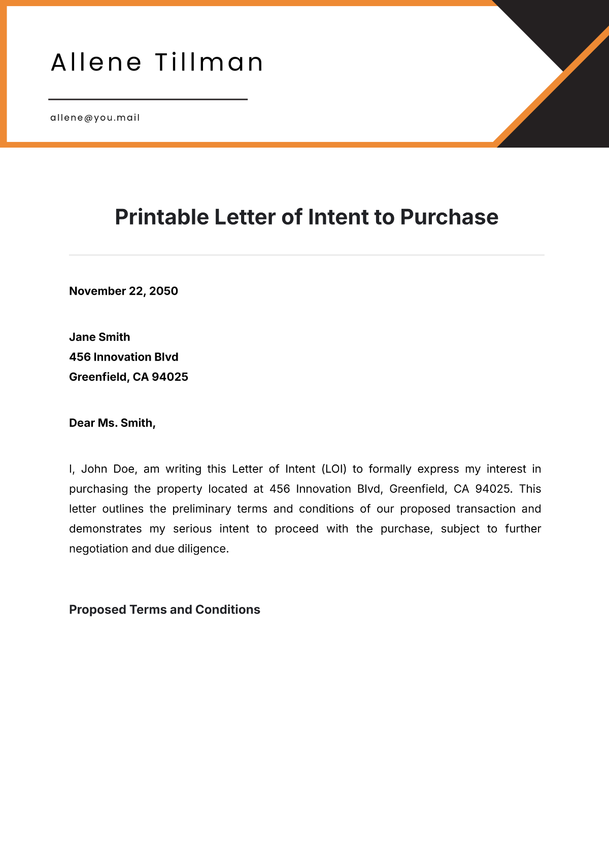 Printable Letter of Intent to Purchase Template - Edit Online & Download