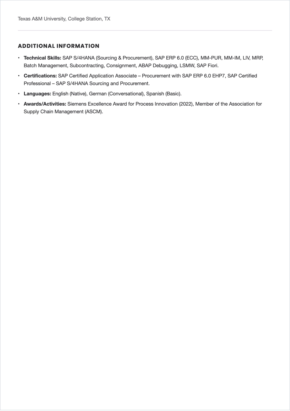 Free SAP MM ATS Resume Template, AI Resume Builder
