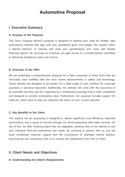 Free Automotive Proposal Template to Edit Online